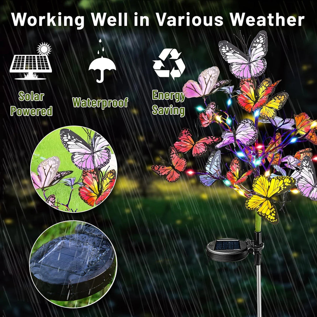 Solcellsdriven marklampa med fjärilsblomma, solcellsdriven trädgårdslampa för utomhusbruk, plastmaterial, utmärkt för , gård och gräsmatta
