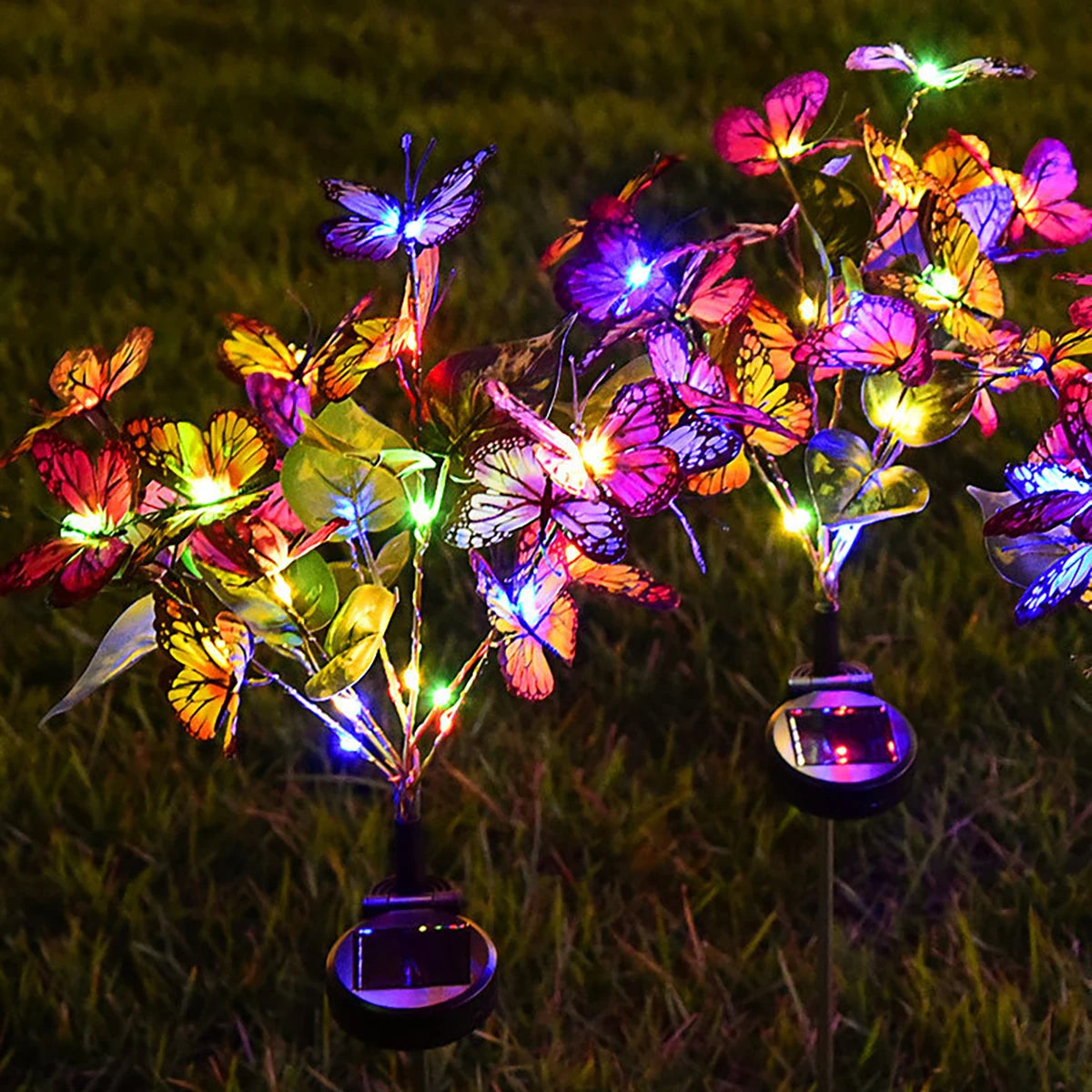 Solcellsdriven marklampa med fjärilsblomma, solcellsdriven trädgårdslampa för utomhusbruk, plastmaterial, utmärkt för , gård och gräsmatta
