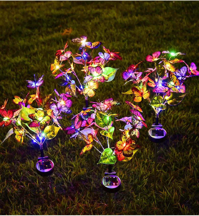Solcellsdriven marklampa med fjärilsblomma, solcellsdriven trädgårdslampa för utomhusbruk, plastmaterial, utmärkt för , gård och gräsmatta