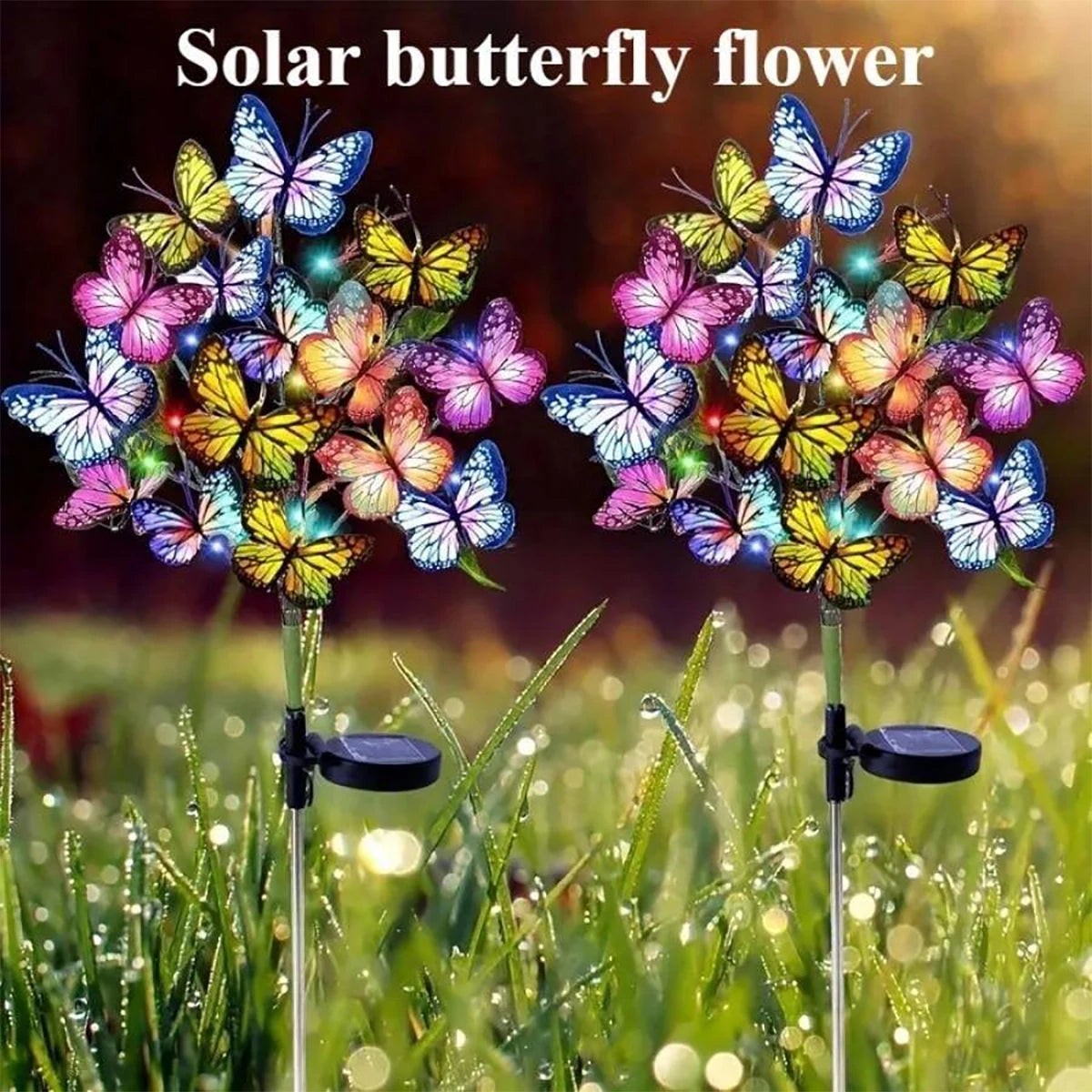 Solcellsdriven marklampa med fjärilsblomma, solcellsdriven trädgårdslampa för utomhusbruk, plastmaterial, utmärkt för , gård och gräsmatta