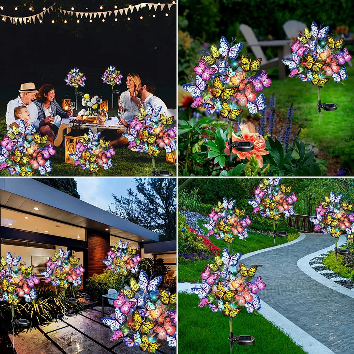 Solcellsdriven marklampa med fjärilsblomma, solcellsdriven trädgårdslampa för utomhusbruk, plastmaterial, utmärkt för , gård och gräsmatta