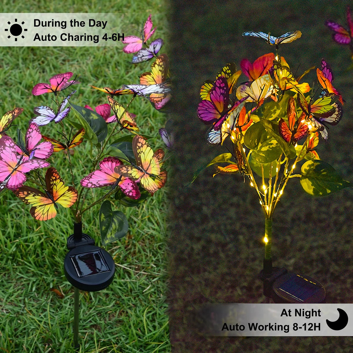 Solcellsdriven marklampa med fjärilsblomma, solcellsdriven trädgårdslampa för utomhusbruk, plastmaterial, utmärkt för , gård och gräsmatta