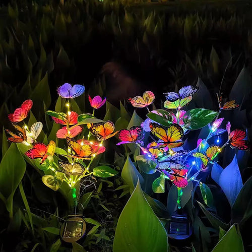 Solcellsdriven marklampa med fjärilsblomma, solcellsdriven trädgårdslampa för utomhusbruk, plastmaterial, utmärkt för , gård och gräsmatta