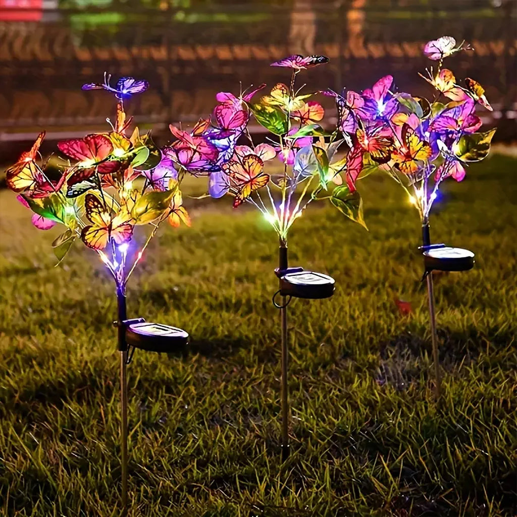 Solcellsdriven marklampa med fjärilsblomma, solcellsdriven trädgårdslampa för utomhusbruk, plastmaterial, utmärkt för , gård och gräsmatta